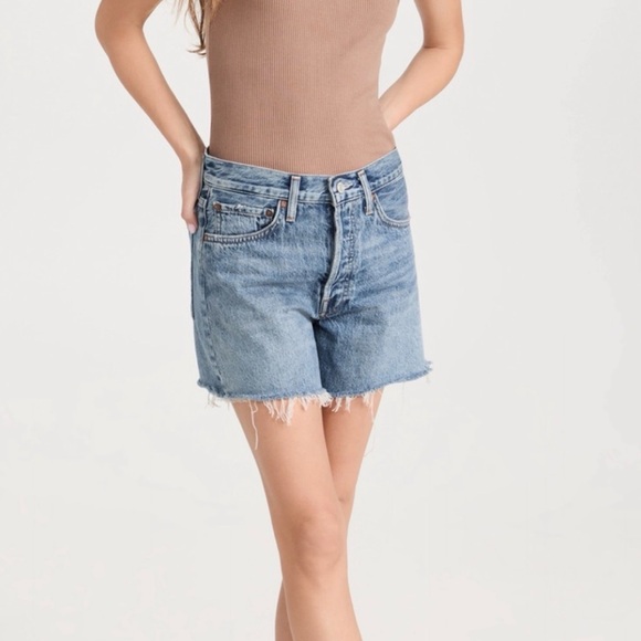 AGOLDE Denim Jean Shorts Parker Long Distressed Blue Size 25 - Picture 15 of 15